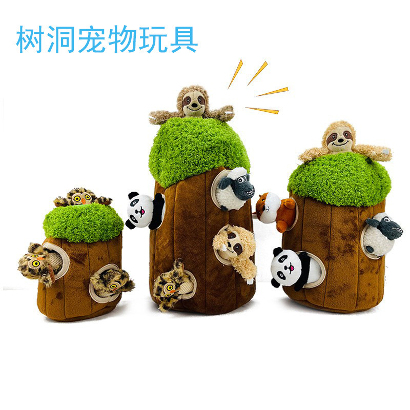 Amazon's Popular Pet Toys and Supplies Squeaky Tree Hole Panda Plush Toy Dog Toy with Sound