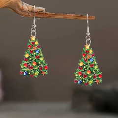 クロスボーダークリスマスカーニバルカラフルなクリスマスツリーフラットアクリルイヤリングレトロなお祭り雰囲気多用途イヤリング