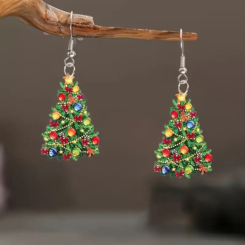 クロスボーダークリスマスカーニバルカラフルなクリスマスツリーフラットアクリルイヤリングレトロなお祭り雰囲気多用途イヤリング|undefined