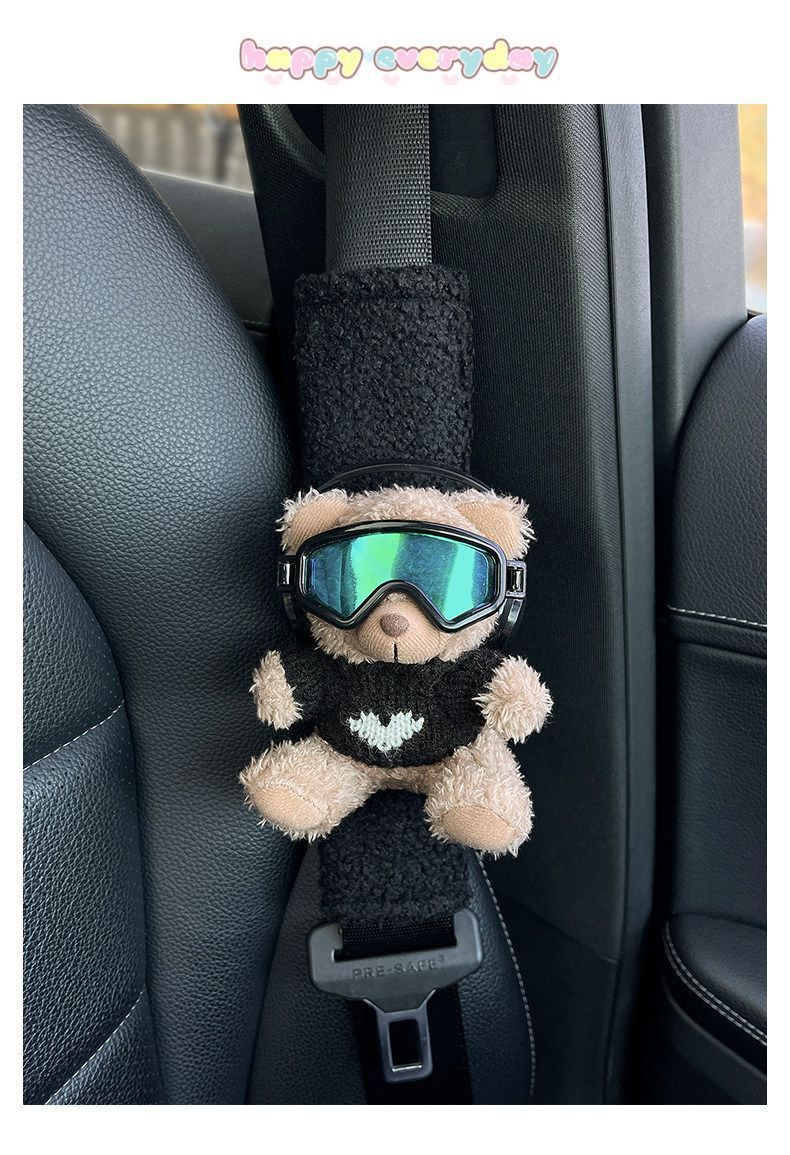 Cute Skiing Bear Car Seatbelt Shoulder Pad Cover Car Interior Decoration Cover Little Rabbit Couple Car Protective Cover