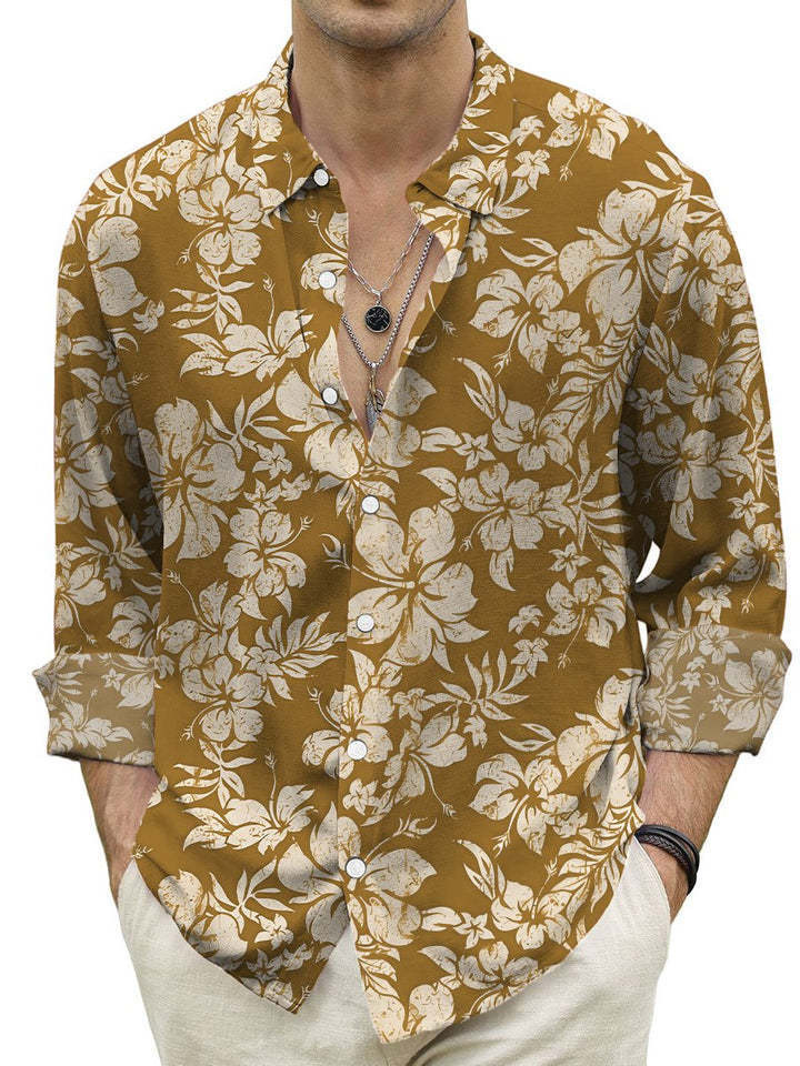 New Spring and Autumn Men's Fashion 3D Digital Printing Fragmented Flower Long sleeved Shirts Large Casual Top_vogarts.com