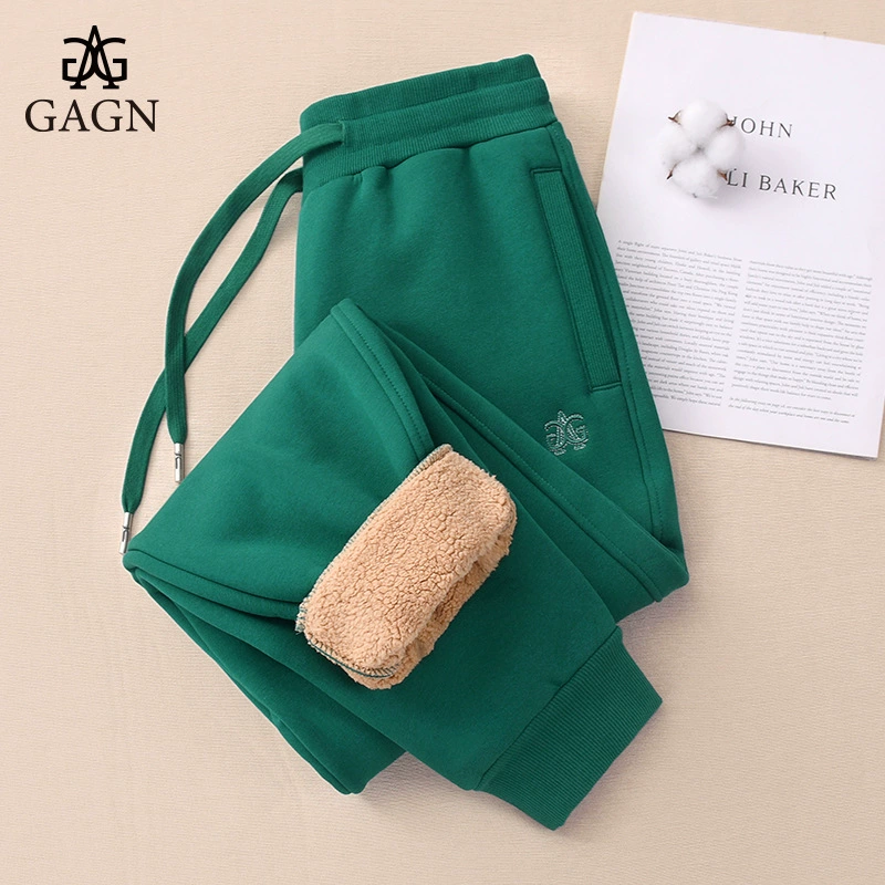 Зеленые плюшевые спортивные брюки женские осенние и зимние новые толстые брюки для тонких больших размеров брюки ягненка теплые хлопчатобумажные брюки