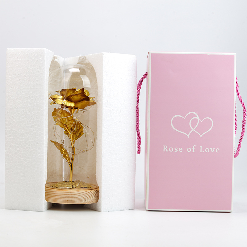 Música transfronteriza flor eterna cubierta de vidrio lámina de oro rosa de color oro regalo de San Valentín Rosa luminosa adornos pequeños
