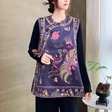 2025新款短袖民族风复古中长款重工刺绣马甲新中式国风圆领背心