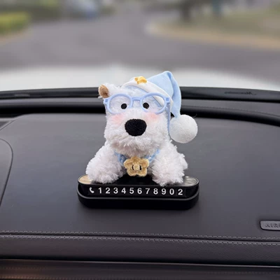 New West Highland Car Number Nömrəli dayanma kartı - blue-glasses-blue-nightcap-yellow-star-bag-west-highland-new-black-press-card