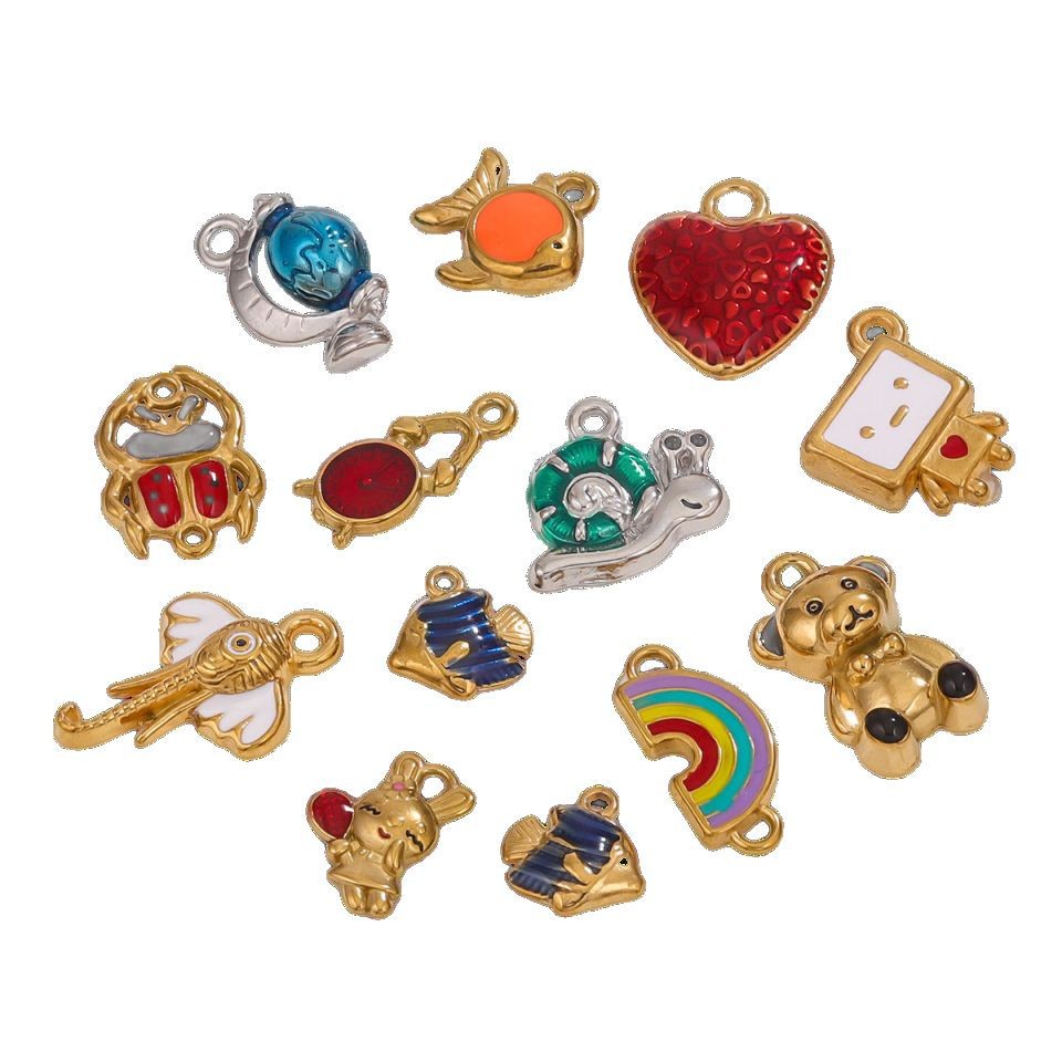 Acero inoxidable 3D retro esmalte colgante de goteo de aceite collar caricatura oso DIY accesorios joyería colgante mayorista