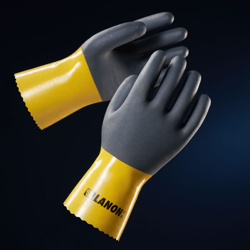 兰浪U100耐油手套 PVC无缝内衬浸塑手套油矿机械制造耐油劳保手套