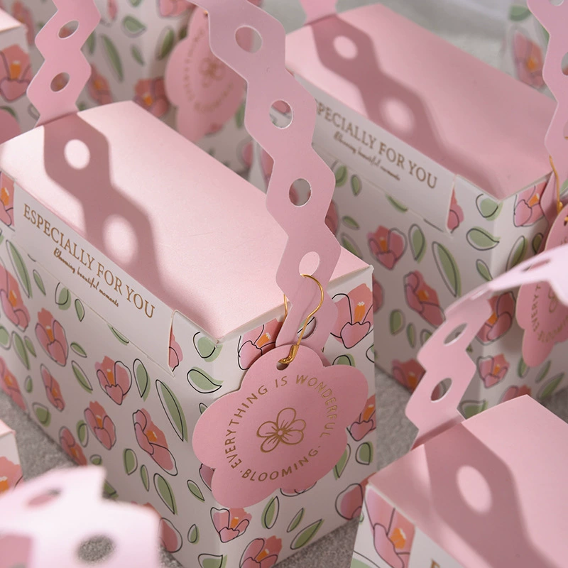 Gift Box Floral Handheld, Small & Large with Hanging Card, Red/Pink Flowers, Compact Sizes