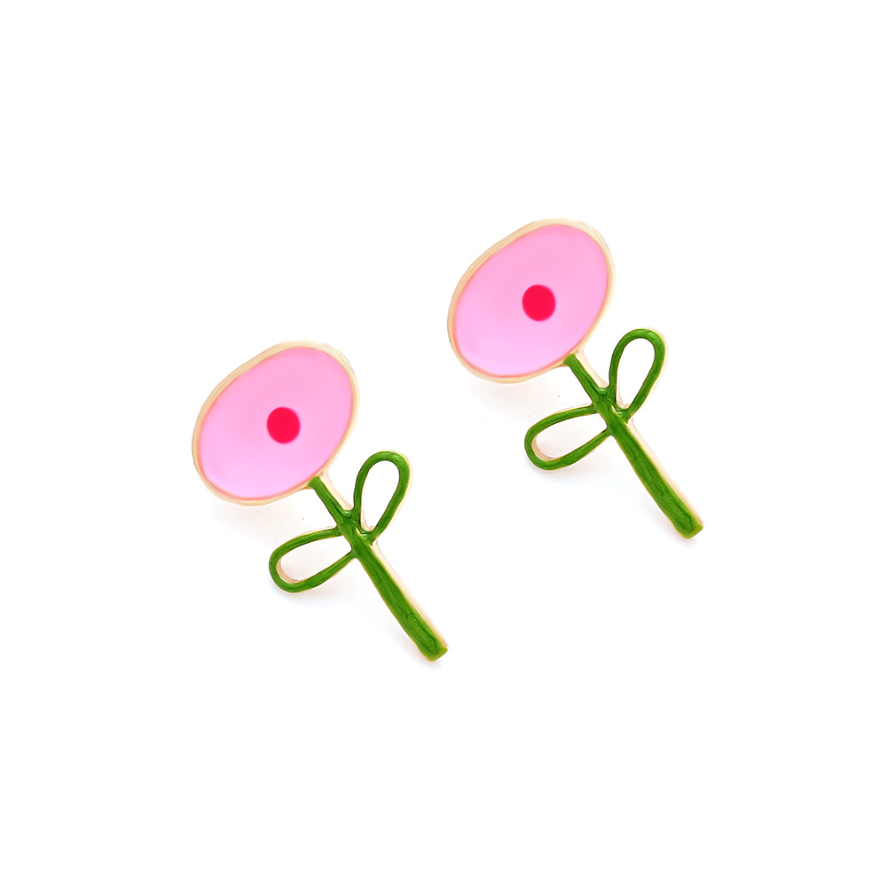 1 Pair Cartoon Style Cute Leaf Flower Enamel Alloy Ear Studs display picture 2