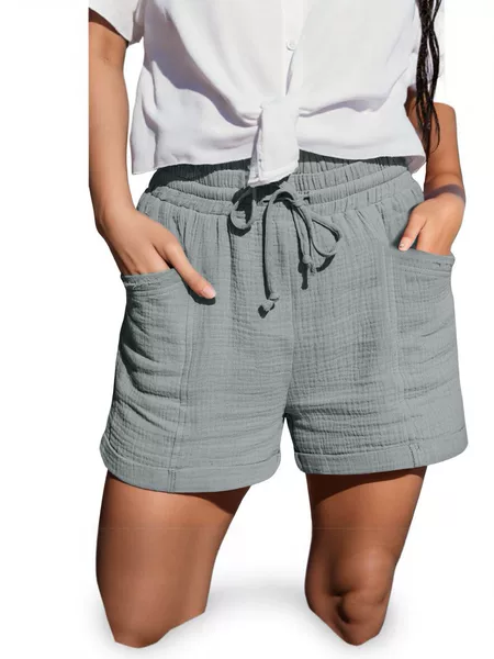 2026 Summer New High-Waisted Loose Cotton-Linen Shorts for Women, European and American Style, Elastic Waist, Wide-Leg Casual Pants, Cool and Breathable