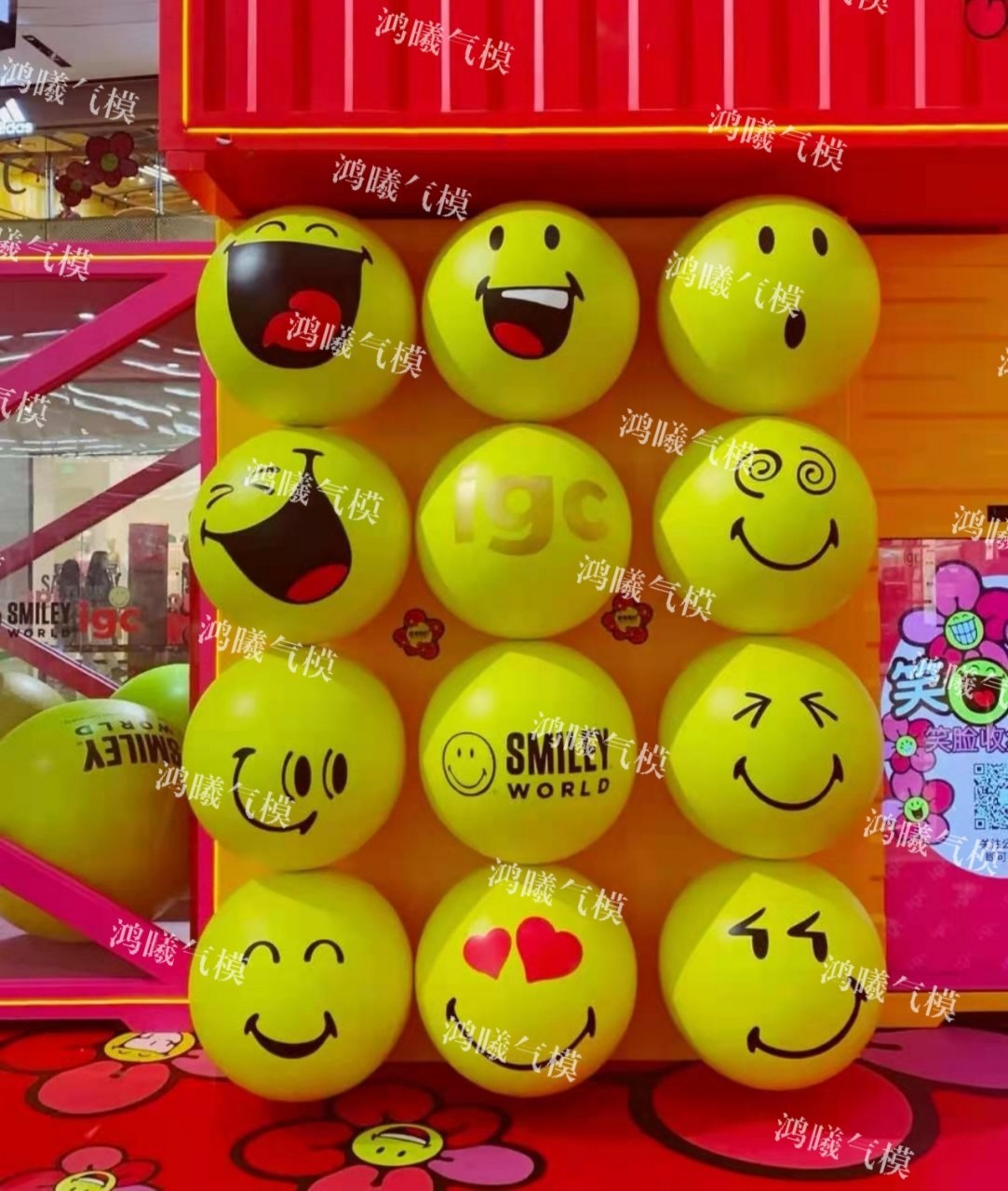 PVC充气表情气球笑脸气模商场酒吧悬挂黄色emoji哭脸闭气彩绘模型