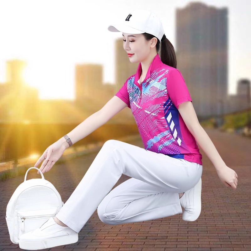 アイスシルク速乾性スポーツスーツ女性のための夏 2025 新しいバドミントン朝ランニングスーツママ夏カジュアル 2 点セット|undefined