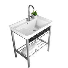 IZ4A陶瓷洗衣盆不锈钢支架 台盆洗衣池带搓板阳台超深洗衣槽水池