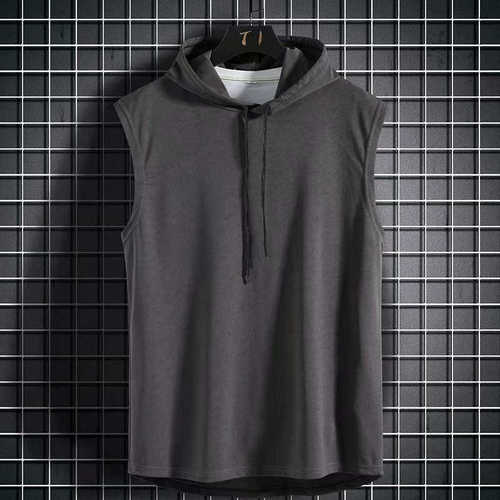 Cross-border sleeveless T-shirt men's summer short-sleeved vest trendy hooded waistcoat short-sleeved hoodie vest T-shirt men's style