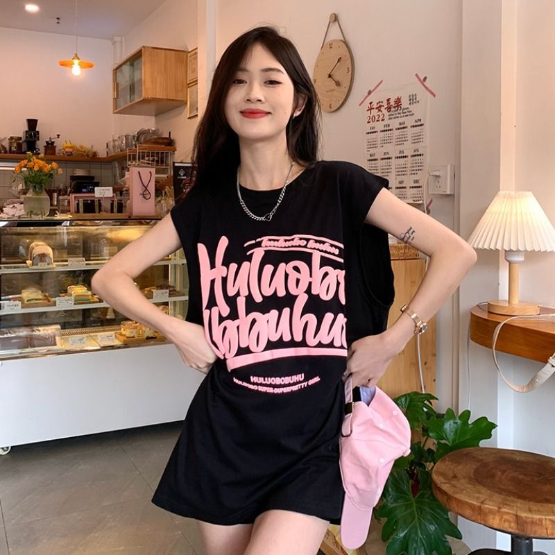 American-Style Sports Vest for Women, Summer Outerwear, Loose Design, Niche Sweet and Cool Style, Mid-Length Sleeveless T-Shirt Top