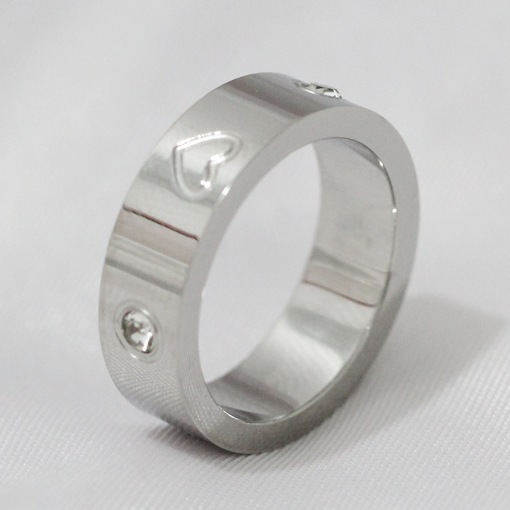 Fashion Heart Shape Titanium Steel Plating Artificial Rhinestones Rings