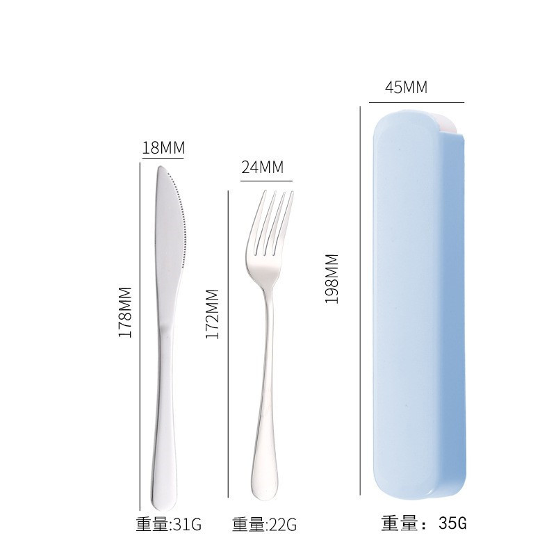 Juego portátil de cubiertos de acero inoxidable, incluye cuchillo, tenedor y cuchara, ideal para estudiantes o camping