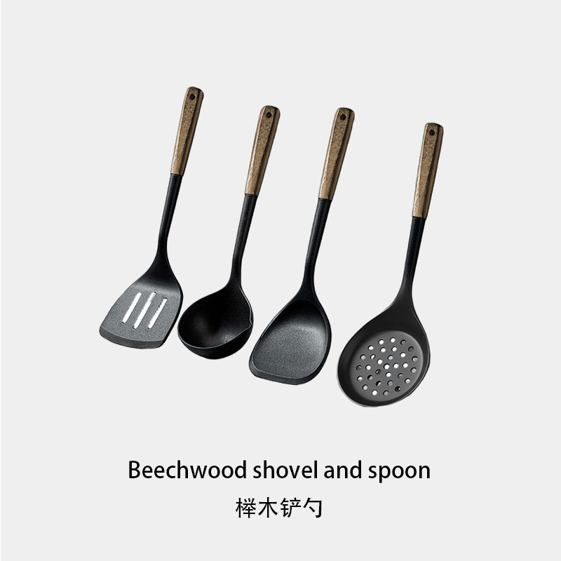 食品级硅胶铲盛汤勺家用炒菜长柄不伤锅铲耐高温防烫漏勺厨具套装|undefined