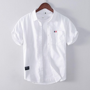 1611 summer casual short sleeve cotton shirt men's Joker solid color shirt men's coat a generation of hair