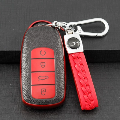 Car key bag | key case buckle shell - chery-h-smart-4-key-vitality-red-single-shell-lamb-leather-buckle