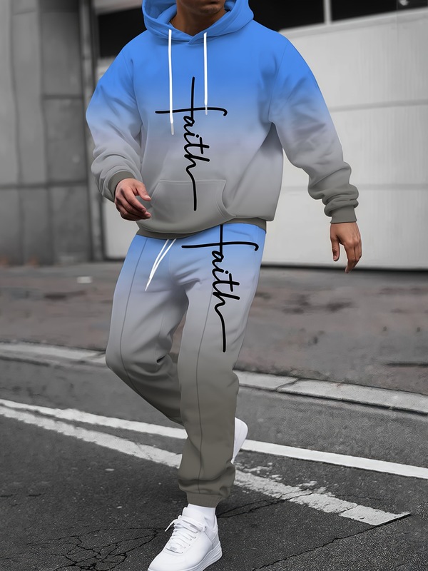 跨境秋冬字母欧美男士休闲舒适宽松运动连帽卫衣套装新款|undefined