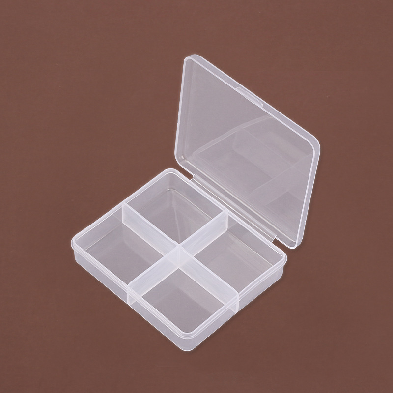 小4格塑料透明塑料盒戒指收纳盒带盖美甲盒饰品串珠烫豆配件包装|undefined