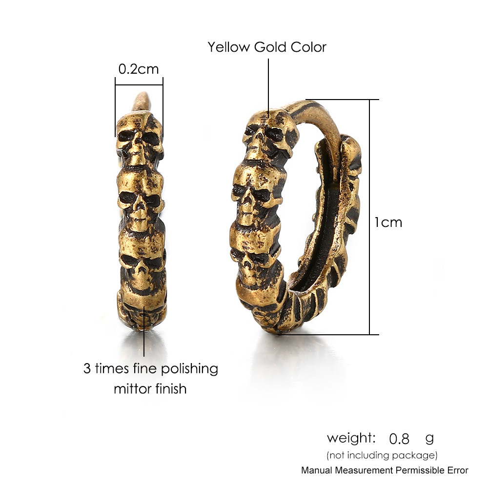 4g Weight 1 Pair Halloween Punk Skull Distressed Plating Copper White Gold Plated Gold Plated Black Gold Plated Earrings