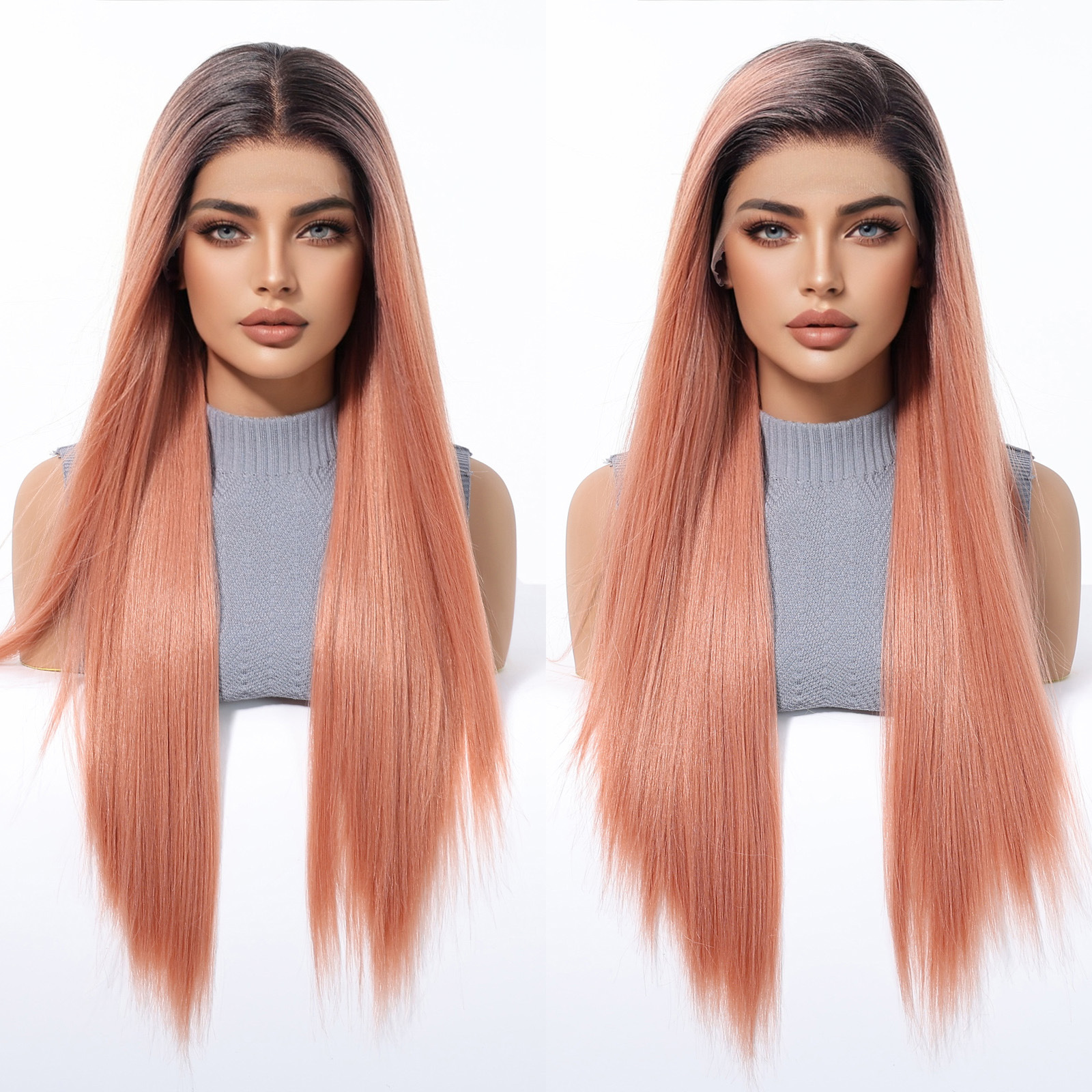 Peluca de encaje de área grande 13*6, cabello largo y liso rojo vino femenino, división aleatoria de celebridades de Internet, lugar de fábrica dulce de verano image 3