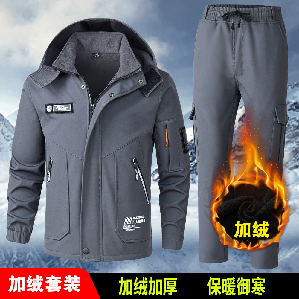 Осенне-зимняя рабочая одежда на флисовой подкладке, мягкая и удобная, свободного кроя, с множеством карманов, для работы на открытом воздухе и на стройплощадках.