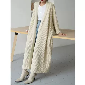 Autumn and winter New loose long knitted cardigan lazy wind over the knee thick line chubby girl plus size sweater coat women's thick - ShopShipShake