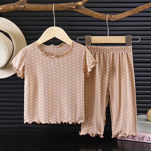 Summer Girls' Outer Short Sleeve Polka Dot Set Baby Summer Outfit Two-Piece Stylish Korean Version Air Conditioning Clothes New Home