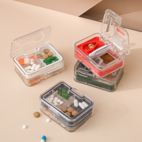 Convenient medicine cutting grinder pill box small square portable sealed pill cutting and filling medicine box medicine divider storage