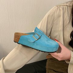 小柄な中に5cmのベーケン靴の女性2025春夏の新型のレトロな厚い底の包頭の半スリッパの女性は外に着ます。