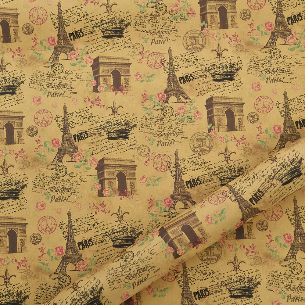 Papel de embalaje de papel Kraft engrosado directo de fábrica retro periódico inglés creativo Torre bicicleta impresión papel de embalaje image 10