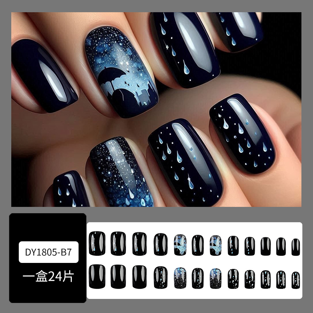 Noche lluviosa fortaleza de manicuras largas simple parche de uñas de color blanco gradiente Europa y América venta caliente estrella desgaste de uñas image 3