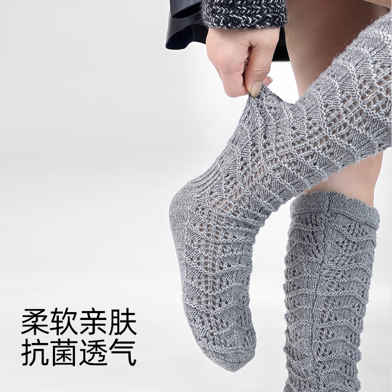 袜子女秋冬浮雕镂空复古重工高筒灰色堆堆袜保暖针织羊毛小腿袜|undefined