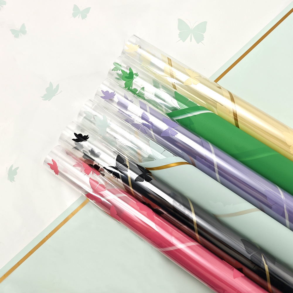 七夕新款包装纸印花玻璃纸舞蝶韩式鲜花包装纸情人节包装纸批发