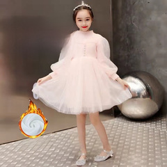 Autumn and Winter Princess Dress for Girls, Knitted Splicing Net Gown, Stylish Girls Lantern Sleeve Fairy Princess Dress