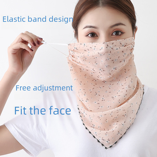 Summer and Spring Sun Protection Face Mask Ear Loop Face Covering Triangular Scarf Women's Thin Face Mask Cycling Driving Neck Protection Small Scarf