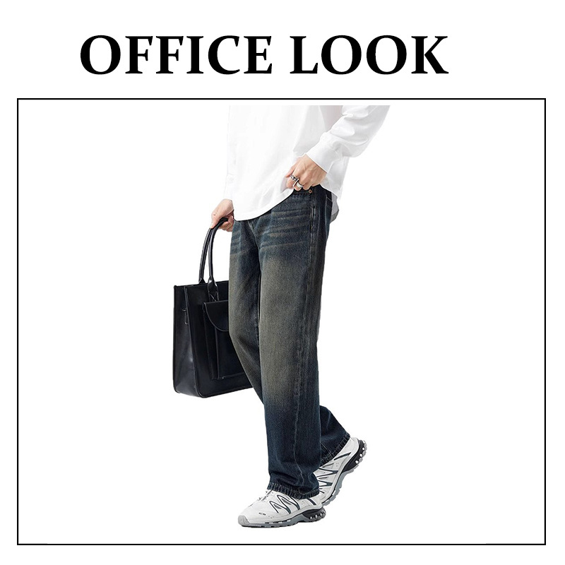 High-End American Trendy Brand Jeans, Men's Fashionable Retro Simple Casual Design Pants, Washed and Draped, Loose