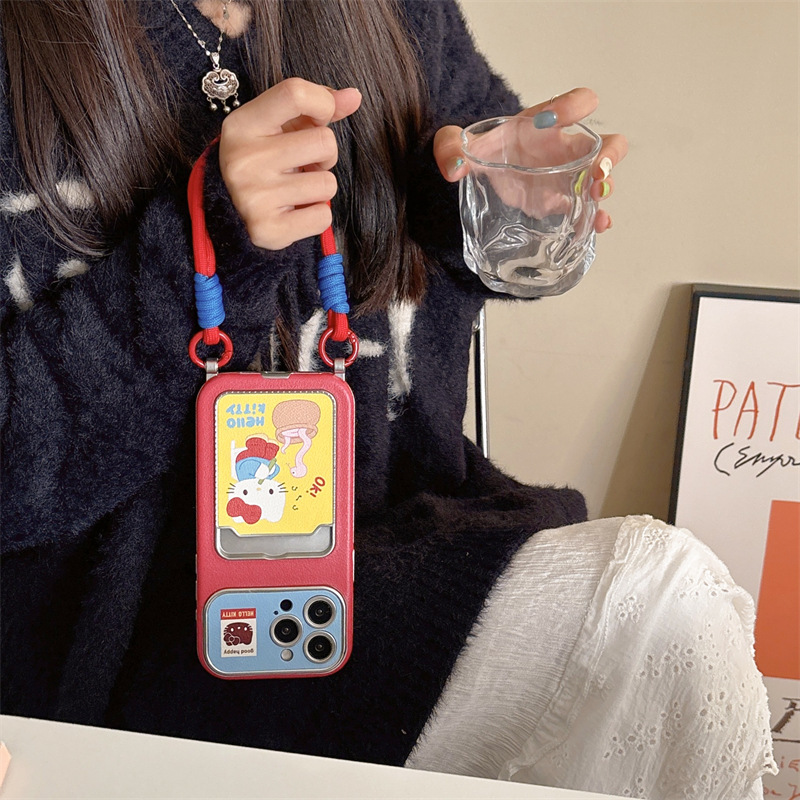 Linda flauta de serpiente rosada kt para iphone15 cordón 16ProMax Apple 14 funda para teléfono móvil 13 paquete de tarjetas 15PM