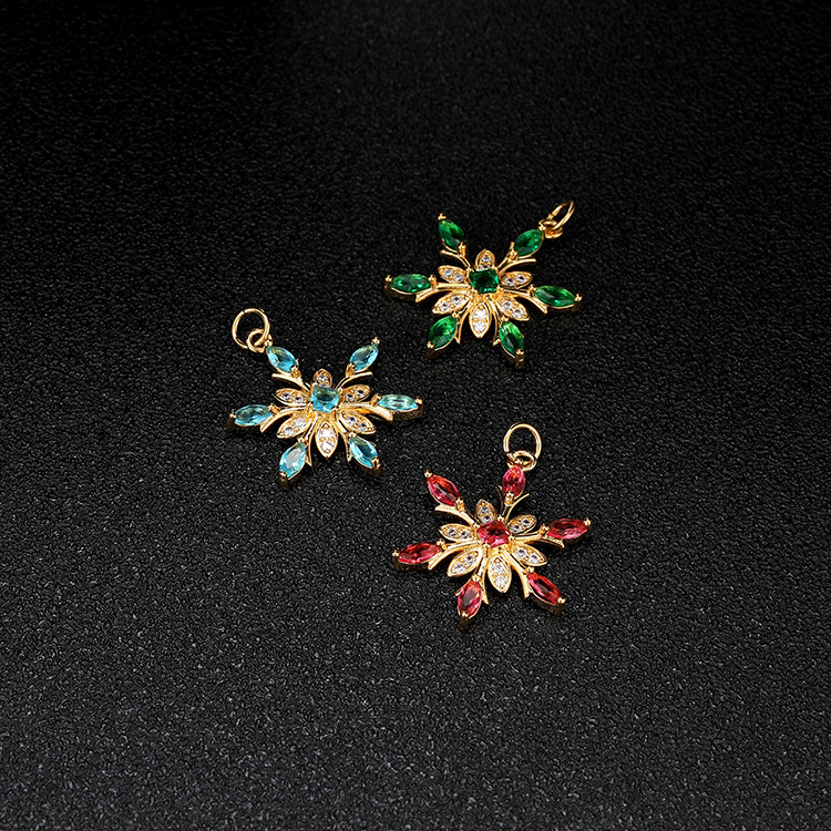 Christmas Snowflake Necklace Single Pendant Simple Colorful Cross-Border Fashion Zircon DIY Jewelry Pendant Accessory Light Luxury Style