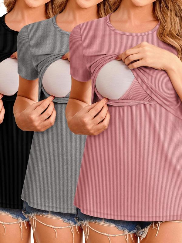 3pcs Ruched Maternity Breastfeeding Tops 3pcs Women's跨境|undefined