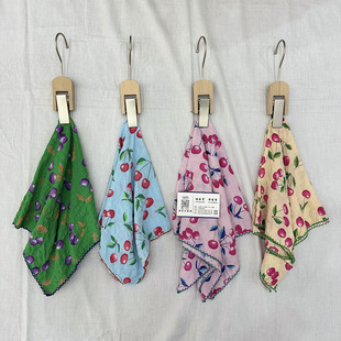 Korean Style Cotton Linen Small Square Scarf Women's Decorative Neck Protection Scarf 2024 New Fashionable Printed Hair Band Headscarf