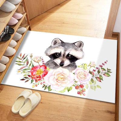 Avtomobil döşəmə paspasları — Entryway Foot Mat, Foyer - crystal-velvet-cartoon-entrance-door-mat-flowers-and-foxes-4060cm