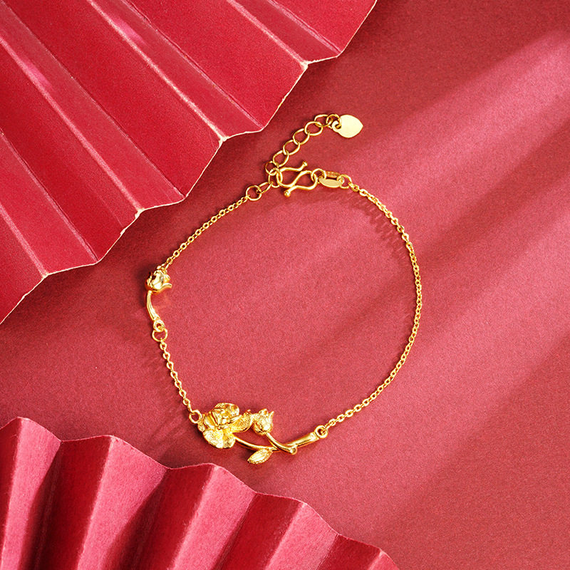 Antiguo oro vietnamita lujo ligero de lujo alto sentido romántico pulsera rosa simple para mujeres no se desvanece el suministro de joyas