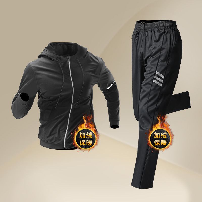 Trajes deportivos de invierno para hombres, ropa de entrenamiento para correr, chaqueta de acondicionamiento térmico de lana, ropa seca rápida de otoño y invierno, ropa de bicicleta para correr por la mañana
