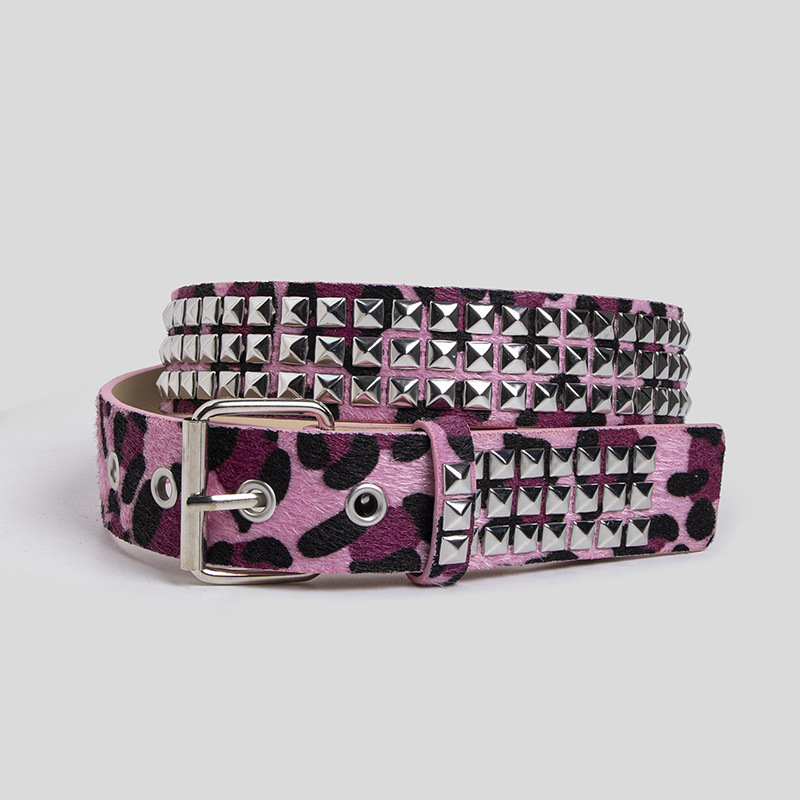 New Hot-Selling Women's Belt Fashionable Horse Hair Rivets Y2K Leopard Print Belt Young Belt Furry Women's Belt