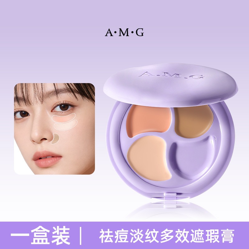 A.M.G. acné, líneas ligeras multi-efecto, concelador de tres colores para cubrir naturalmente la cara, manchas de acné, círculos oscuros, placa de concelador