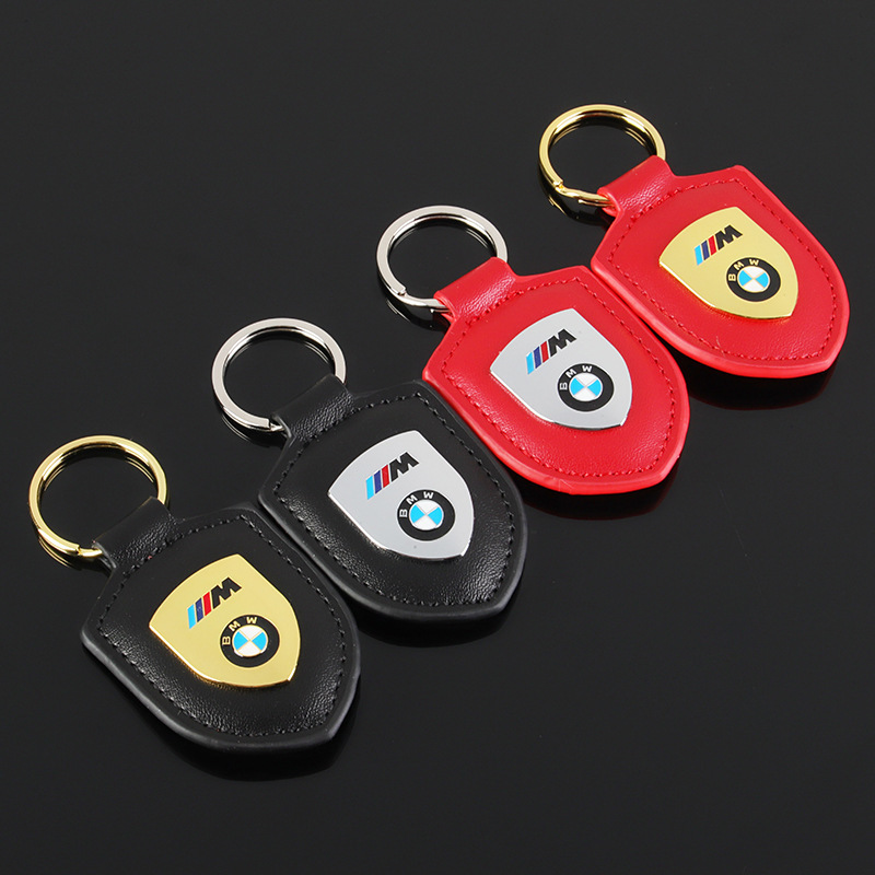 Cross-border M three-color sports logo car logo leather advertising car metal key ring chain ring pendant